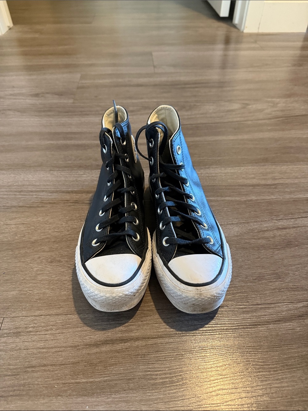 Leather High-Top Canvas Sneakers in Black and White